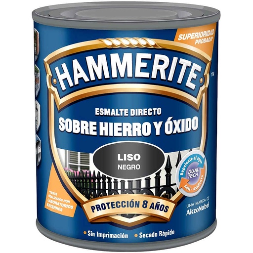 [001596-5093769] HAMMERITE LISO BRILLANTE - NEGRO - 250 ML
